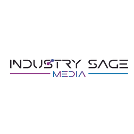 Logo of Industry Sage Media featuring "Industry Sage" in black text, with "Media" elegantly rendered in a blend of purple and blue below.